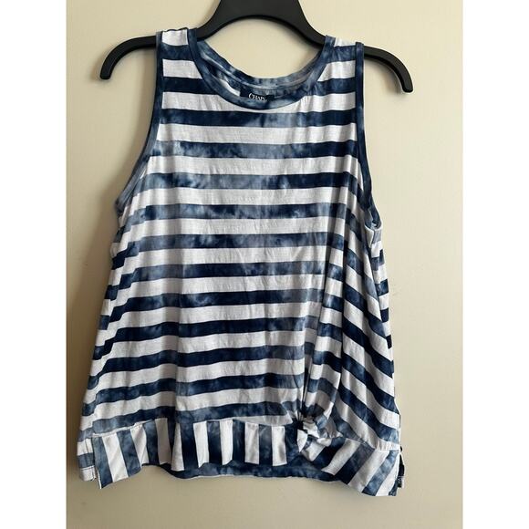 Chaps Tops - Chaps Navy Blue White Striped Knot Hem Tank Top L